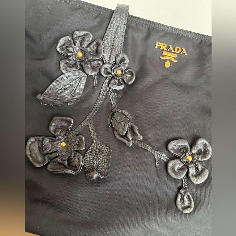 Prada Nylon Tote With Flowers - Picture 12 of 16